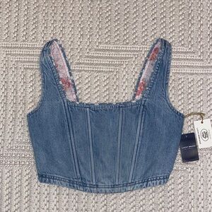 Lucky Brand x Laura Ashley Cropped Cotton Denim Corset Top